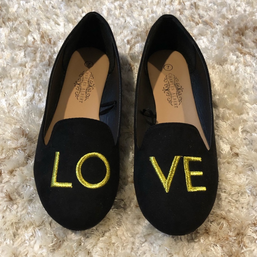 Black LOVE flats